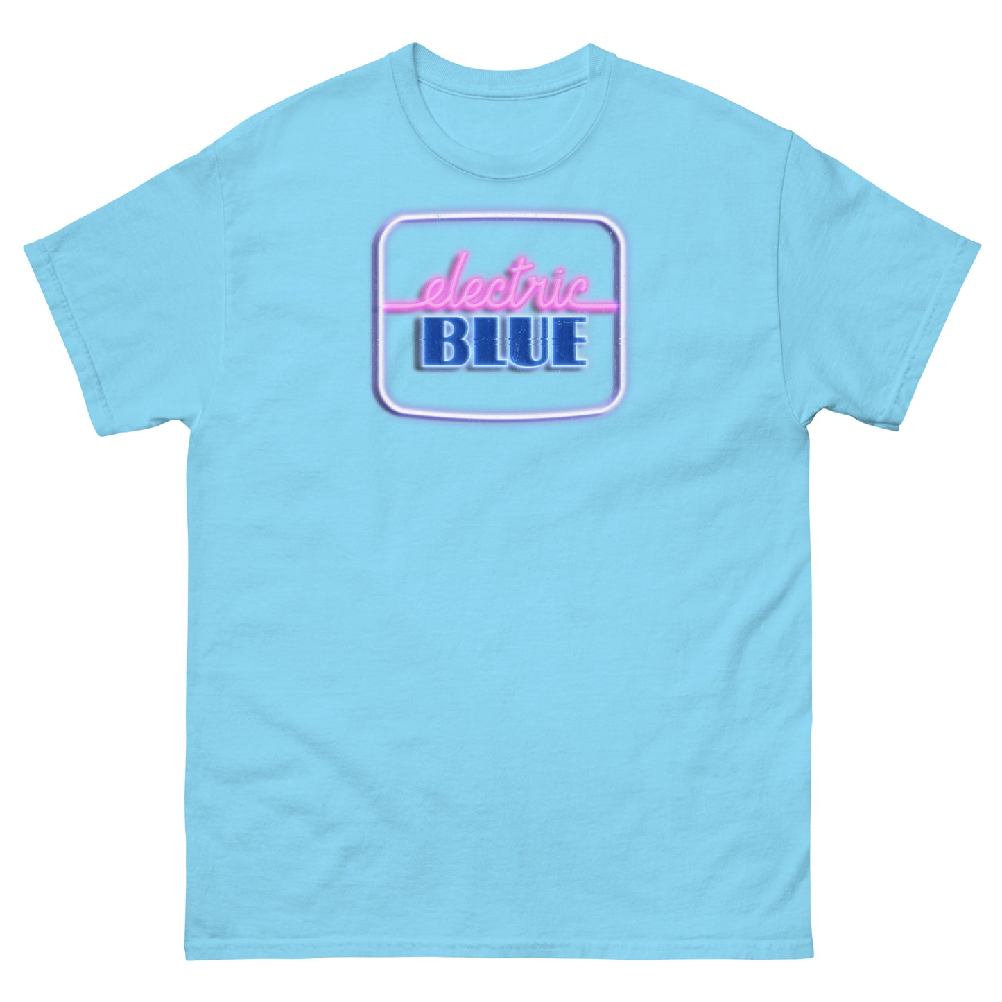 Electric Blue 1980s Vintage Neon Logo Distressed Unisex Classic Tee