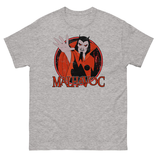 Malhavoc 1980s Saturday Morning Superheroes Cartoon Villain Distressed Retro Fantasy Classic Tee
