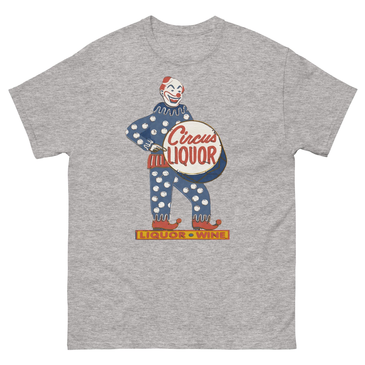 Neon Clown Liquor Sign Vintage Halftone T-Shirt | Retro Los Angeles LA Landmark Graphic Unisex Classic Tee