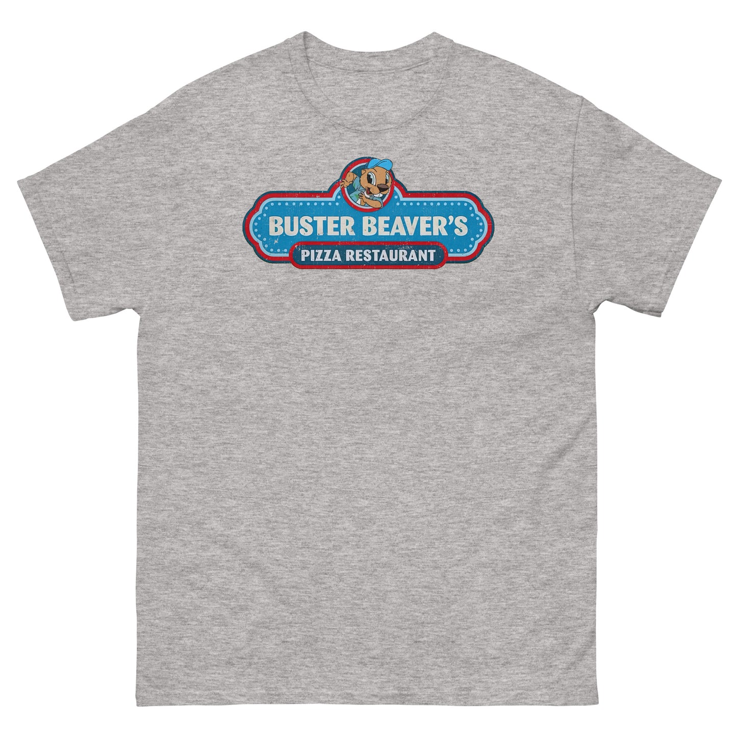 Buster Beaver’s Pizza Restaurant Parody Logo Distressed Unisex Classic Tee