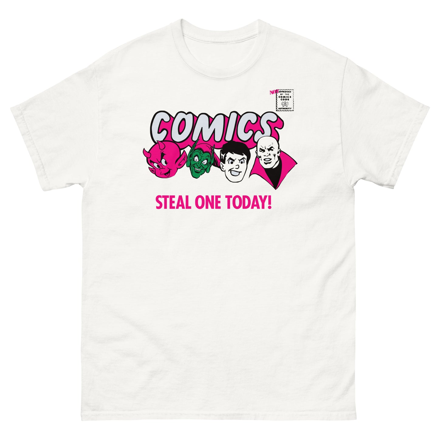 Comics Steal One Today! (Villain Characters) Spinner Rack Topper Parody Classic T-Shirt NOT Approved By The Comics Code