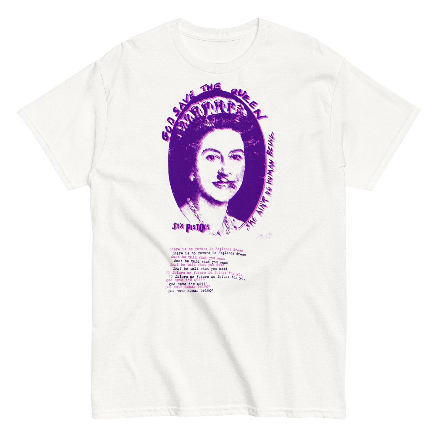 God Save the Queen Elizabeth II Punk Rock No Future Distressed Classic Tee