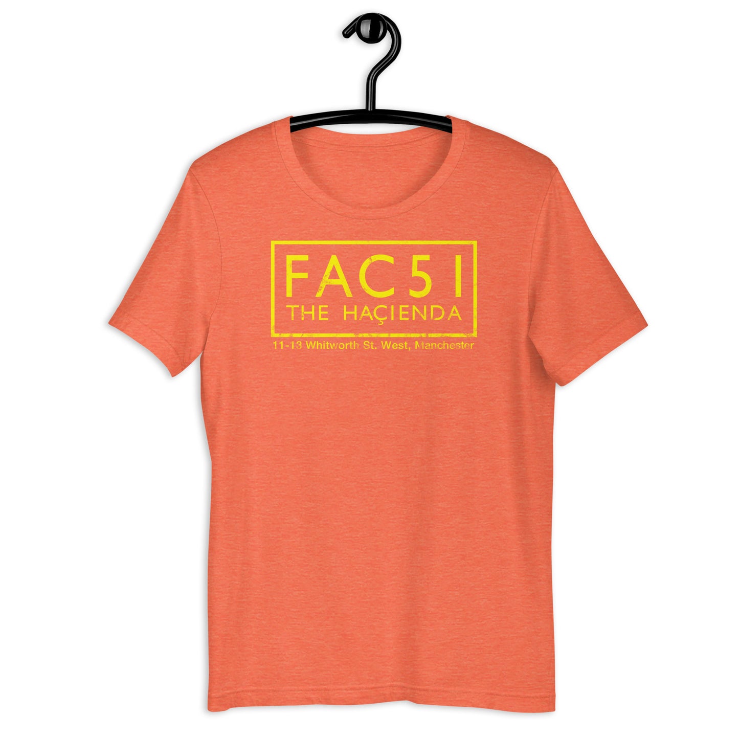 FAC 51 The Haçienda Distressed (Yellow) Manchester Club Logo Softstyle Tee