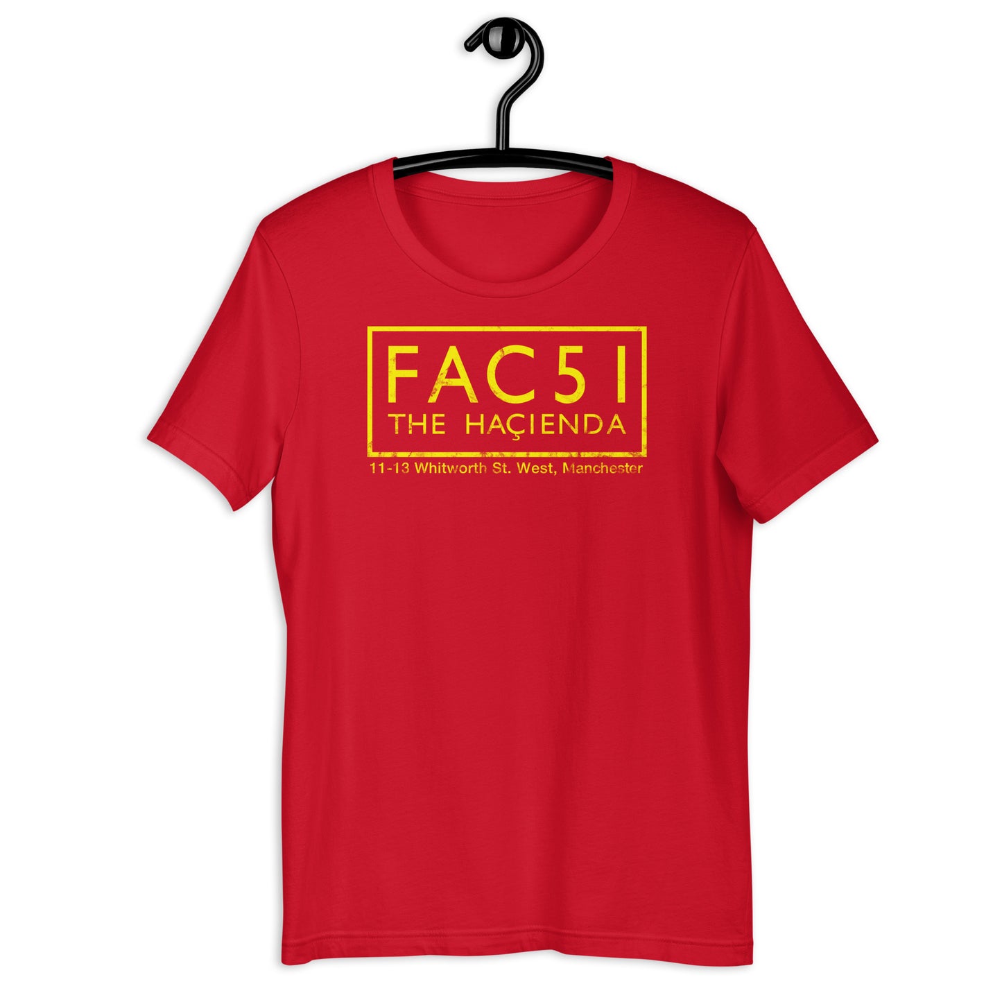 FAC 51 The Haçienda Distressed (Yellow) Manchester Club Logo Softstyle Tee