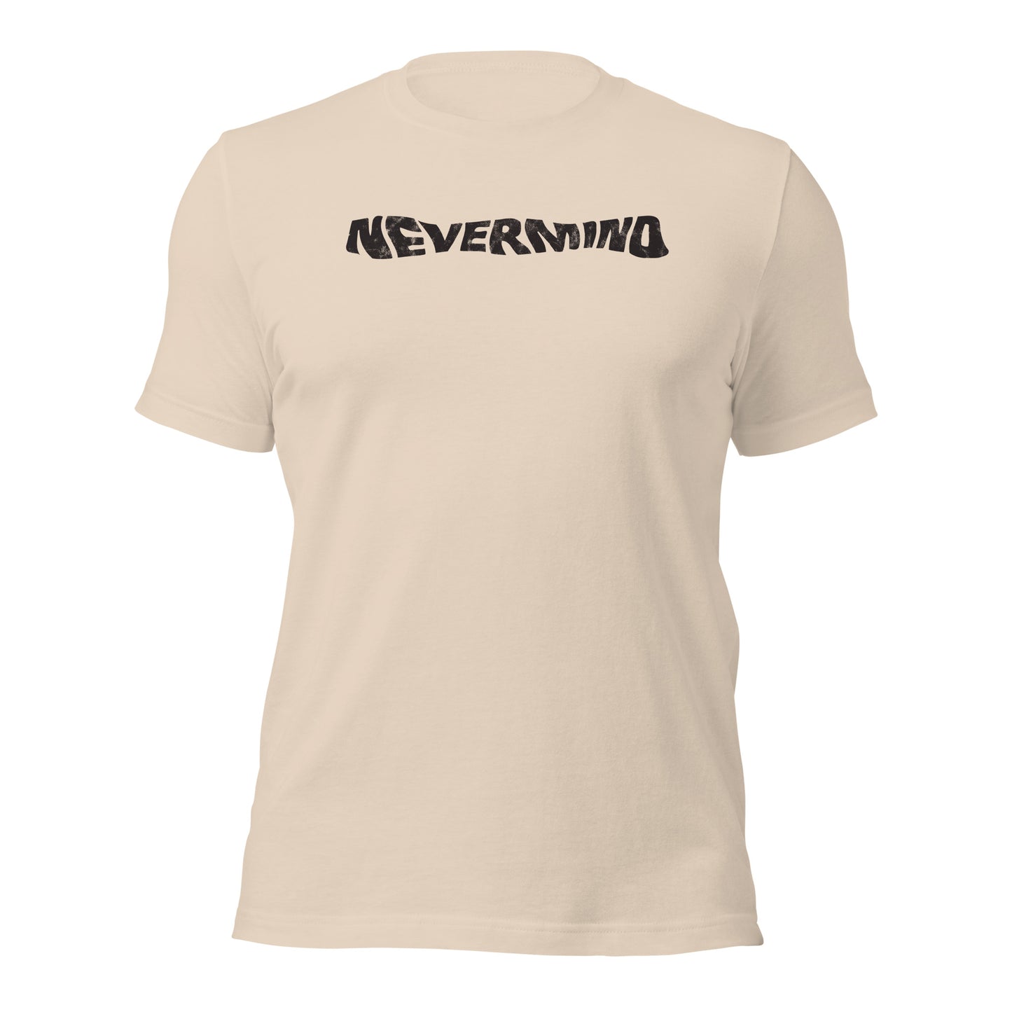 Nevermind Distressed Wordmark Grunge-Inspired Minimalist Sofstyle Tee